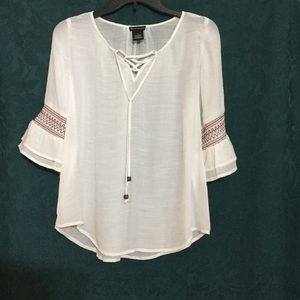 New Directions sheer white peasant top
